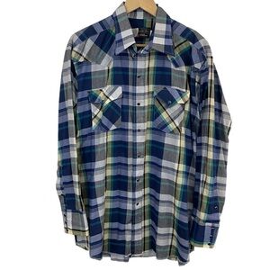 Vintage Panhandle Slim Plaid Shirt Mens 17-34 Large Snap Front Western Rodeo USA
